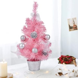 Fansport Mini Rosa Árbol de Navidad 17.7in Árbol de Navidad Creativo Artificial Miniatura Árbol de Navidad Ornamento de Mesa