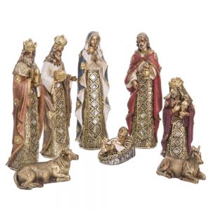 Belén de Navidad con Reyes Magos con Mosaico de Espejos Dorado Moderno para la Entrada Christmas - LOLAhome