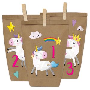 Calendario de Adviento DIY - Unicornios para Pegar - con 24 Bolsas de Papel para Rellenar - Navidad 2018