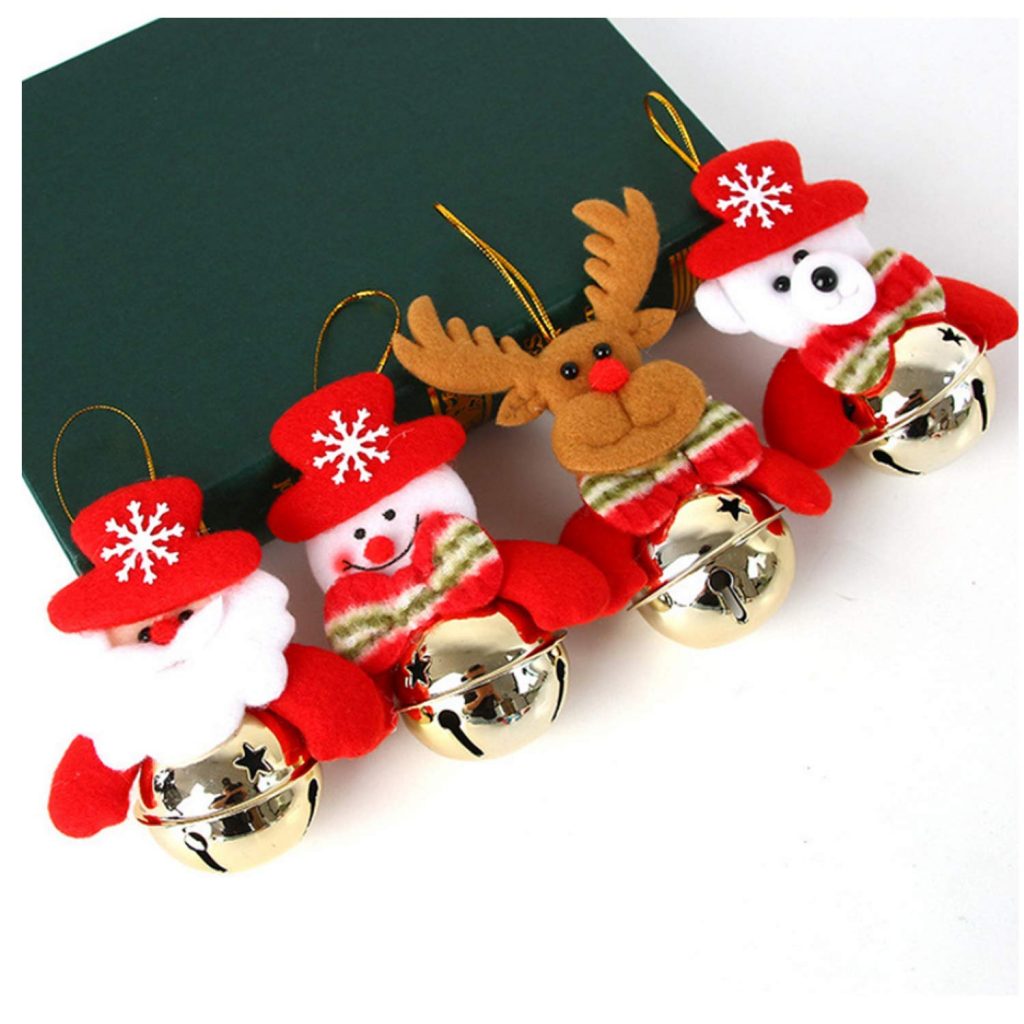 HUADEYI Campanas de Navidad Viejo Ciervo de la Nieve, decoración de Navidad, decoración del árbol de Navidad, Ornamento 4 Paquetes