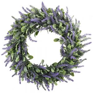 HUAESIN Flores Artificiales Lavanda de Corona Entrada Guirnalda Puerta Navidad Corona Puerta Primavera Plantas Artificiales Colgantes Exterior e Interior para Ventana Boda Fiesta 15 Pulgadas
