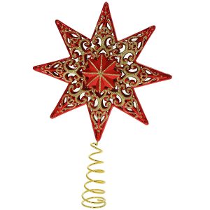 WeRChristmas - Estrella para árbol de Navidad (21 cm, plástico resistente), con purpurina, color rojo