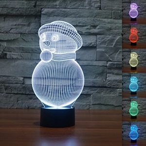 3D Illusion Muñeco de nieve Lámpara luces de la noche ajustable 7 colores LED Creative Interruptor táctil estéreo visual atmósfera mesa regalo para Navidad
