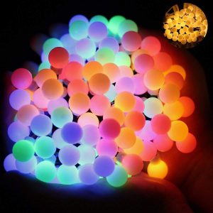 OMGAI Luces de la Cuerda de la Bola, Funcionadas Con Pilas 2 en 1 Color Que Cambia las Luces Estrelladas del Globo del LED de 15.5Feet 60LEDs Para el Patio al aire Libre Interior Decoración de la Navidad del Hogar, Blanco Caliente y Multicolor [Clase de eficiencia energética A+++]