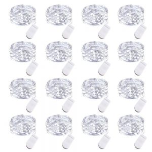 Ustellar 8x3mx30 LEDs Cadenas Luces con Pilas, Impermeable IP65 Flexible de Alambre de Cobre, Blanco Frío Iluminación DIY Guirnaldas Luces, Decoración de Casa, Boda, Fiesta, Celebración [Clase de eficiencia energética A+]