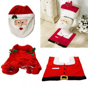 ZOGIN Kit de Decoración de Baño Papá Noel para Tapa del Inodoro, Tapa del Tanque y Alfombra de Baño, Color Rojo + Blanco