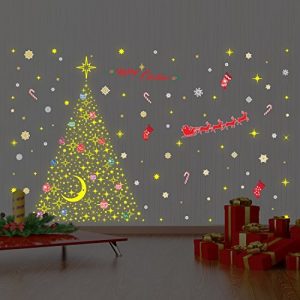 wallflexi Navidad decoraciones pegatinas de pared "mágico brilla en la oscuridad estrellas juego de árbol de Navidad" de pared murales adhesivos salón niños guardería escuela restaurante Cafe Hotel casa oficina decoración, Multicolor