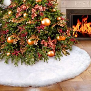 Falda de Árbol de Navidad Faldas de Árbol de Piel Sintética Suave Falda de Árbol de 90cm para Fiesta de año Nuevo Decoraciones Navideñas 