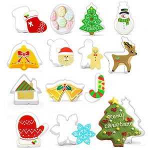 gotyou 14 Piezas Molde de Galletas Navideñas,Molde de Galletas de Acero Inoxidable,Conjunto de Muñeco de Nieve/árbol de Navidad/Alces,Molde para Hornear Bricolaje Galleta de Navidad
