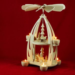 Wichtelstube-Kollektion 'XXL Pirámide de Navidad 49 cm con cervatillos Forro Belén Madera Fina de los Montes Metálicos.