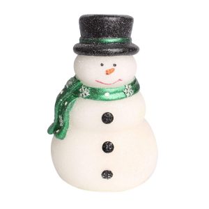 Velas de Navidad Velas LED con temporizador, muñeco de nieve encantadora con bufanda verde, para la decoración de Navidad casera, funciona con baterías