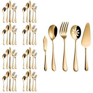 Magicpro Modern Royal - Cubertería de 45 Piezas de Acero Inoxidable Dorado para Bodas, Festivales, Fiestas de Navidad, Servicio For8