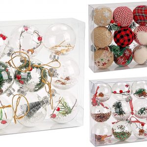 Brubaker Juego de 9 Piezas de Acrílico Bolas de Navidad Bolas de Árbol de Navidad Transparentes - Rellenas - Ø 10 cm - Colgante de Árbol de Navidad