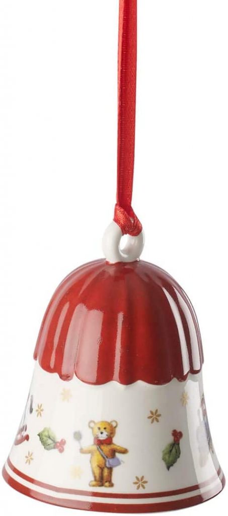 Villeroy & Boch Toy's Delight Decoration Adorno de Navidad Campana, Porcelana, Rojo/Blanco/Dorado