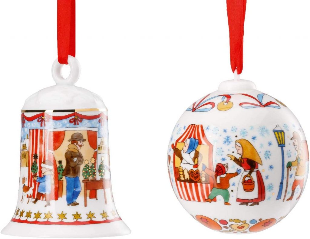 - Juego Combinado de Campana de Porcelana de HUTSCHENREUTHER + Bola 2019 - Diseño de Mercado de Navidad - En Embalaje Original (OVP)