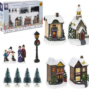 TOYLAND® Set de escenas iluminadas Mini Village - Decoraciones navideñas (12 Trozo)