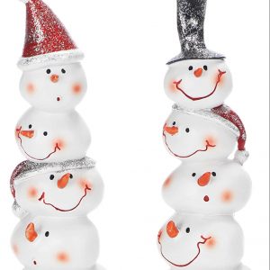 com-four® 2X Muñeco de Nieve de cerámica - Figura navideña Decorativa en diseño de muñeco de Nieve - Muñeco de Nieve de cerámica con Sombrero de Copa o Gorra de Navidad [la selección varía]