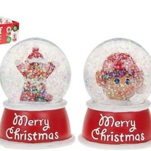 Juego de 2 bolas de nieve con purpurina, elfos en su interior y el texto «Merry Christmas», decoración tradicional de Navidad