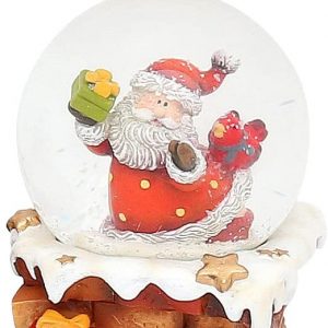 Bola de nieve pequeña con Papá Noel sobre Chimenea, L/B/H 7 x 7 x 9 cm Bola (Diámetro 6,5 cm.