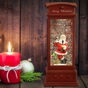 Heasylife Bola de nieve de Navidad, cabina telefónica, Papá Noel, copos de nieve, farol de agua, 2 opciones de carga, farol rojo para decoración de Navidad o regalo