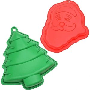 Guanici Molde de Silicona navideño Molde de árbol de Navidad y Papá Noel Antiadherente Flexible Accesorios para Hornear para Hornear Pasteles, Magdalenas, Galletas, Chocolate Juego de 2 Piezas
