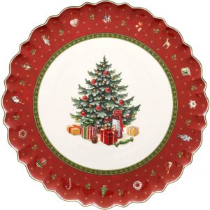 Villeroy & Boch 14-8585-2200 Bandeja para Tartas Redonda Toy's Delight, para Navidad, 33 cm, en Festivo Embalaje de Regalo, Porcelana, Rojo